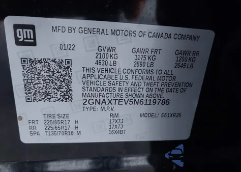 2022 Chevrolet Equinox Lt from USA, damaged, VIN 2GNAXTEV5N6119786